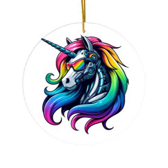 Cool Cyborg Unicorn Rainbow Ceramic Ornaments