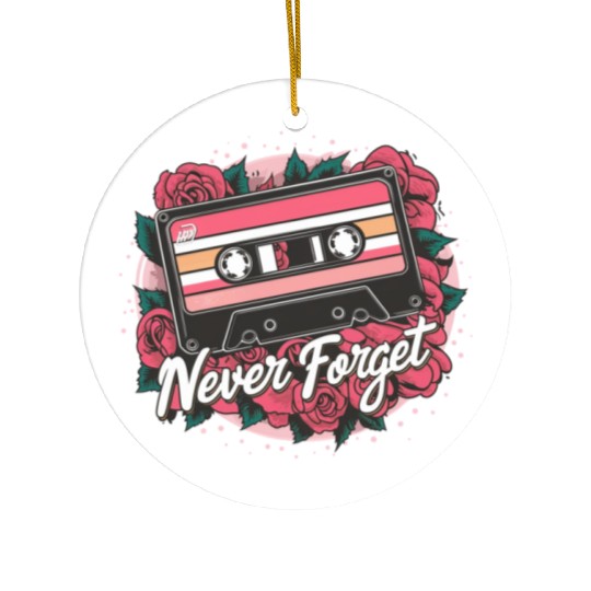 A cassette tape colored with roses never forget Ceramic Ornaments