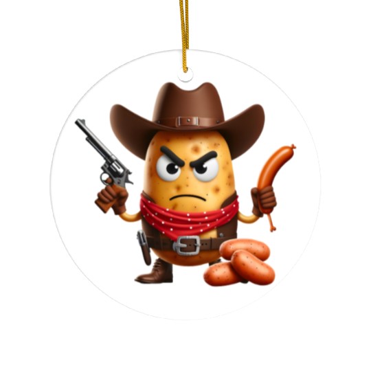 Cowboy potato with sausage gun Ceramic Ornaments