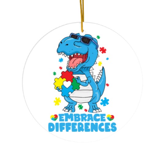 Embrace Differences T Rex Dinosaur Autism Awarenes Ceramic Ornaments