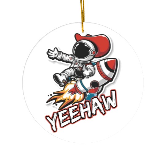 Space Cowboy Riding a Rocket with Yeehaw Slogan Ceramic Ornaments