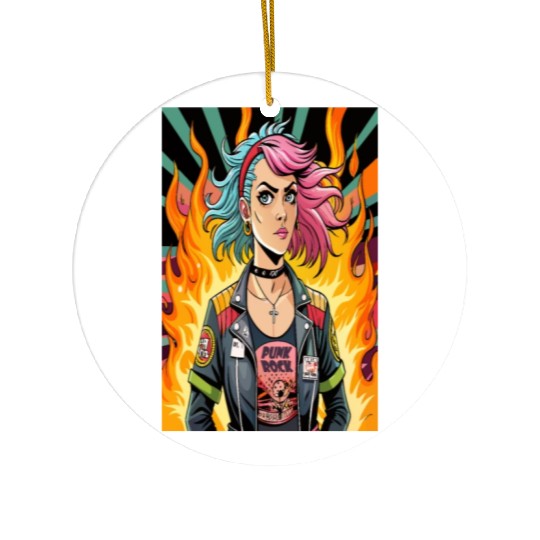 Flames of Punk Rock Girl Ceramic Ornaments