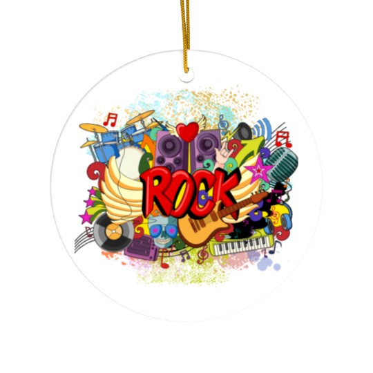 Vector Rock n Roll Theme Guitar Piano Song Drum Ceramic Ornaments