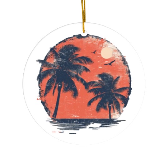 Tropical Sunset Retreat With Soaring Birds Ceramic Ornaments