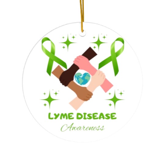 Lime Green Ribbon Lyme Disease Awareness Ceramic Ornaments