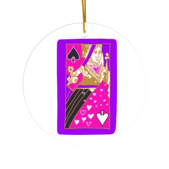Purple Queen Of Spades Playing Card Ceramic Ornaments
