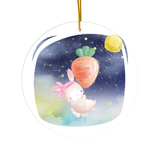 Funny Happy Rabbit Flying to Sky Using Balloon Ceramic Ornaments