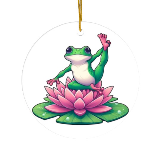 Frog Yoga Meditation on Water Lily Ceramic Ornaments