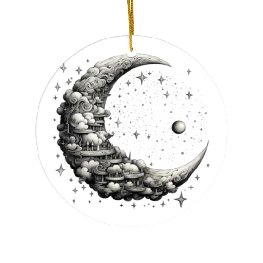 Cool Full Moon - Solar Eclipse, Moon Phases Total Ceramic Ornaments