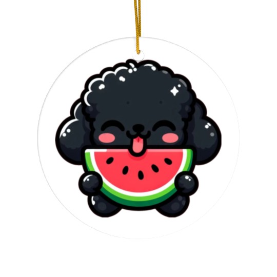 Summery Poodle with Watermelon Ceramic Ornaments
