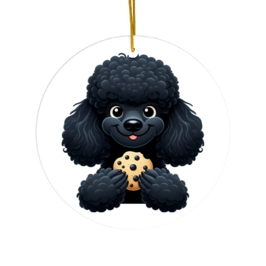 Black Poodle with Cookie Sweet Design Ceramic Ornaments