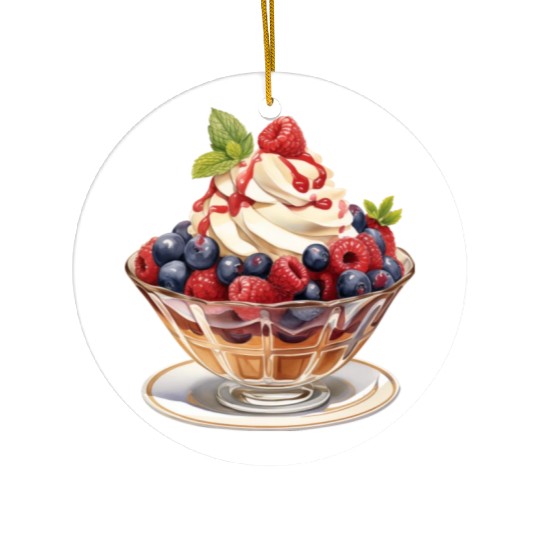 Fruity Raspberries and Blueberries Parfait Sundae Ceramic Ornaments