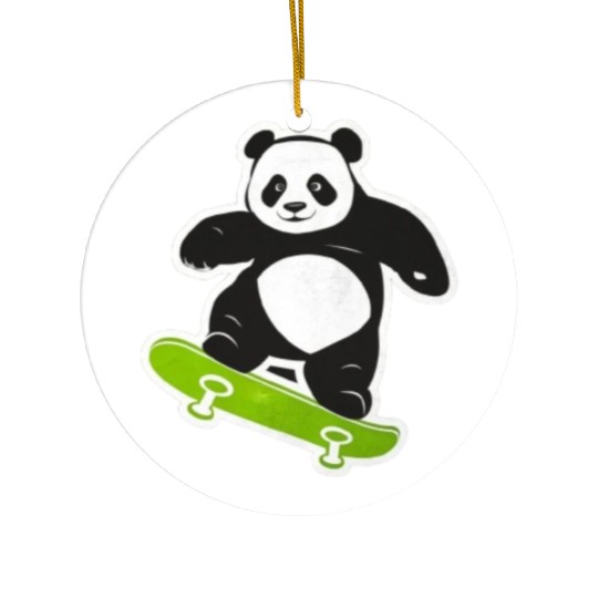 Cute Panda Skater Green Ceramic Ornaments