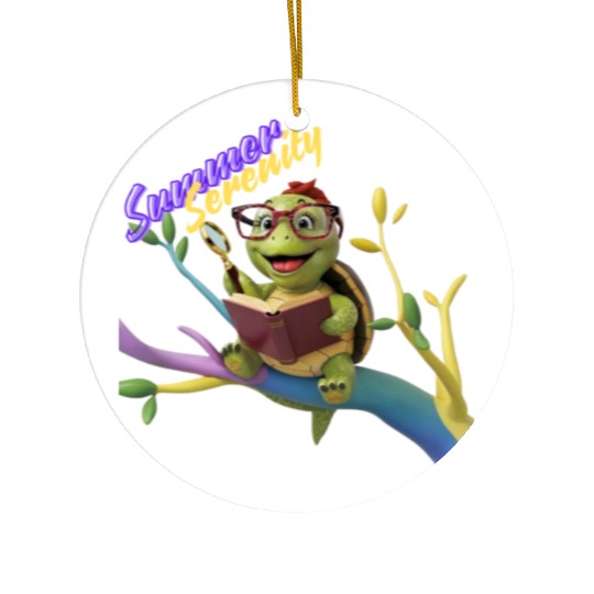 Cute Little Green Sea Turtle on Ocean Ceramic Ornaments