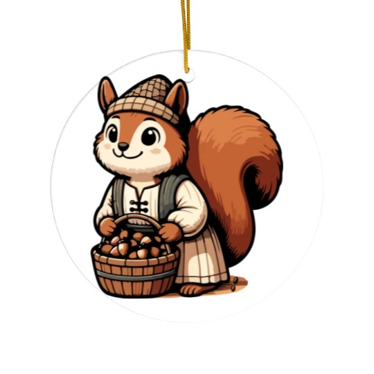 Autumn Forager: Squirrel with Acorns Ceramic Ornaments