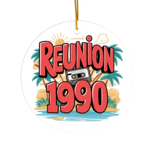 Retro Reunion 1990 Cassette Tape Sunset Beach Ceramic Ornaments