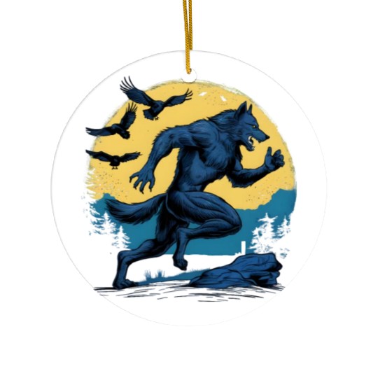 Running Werewolf with Crows Ceramic Ornaments