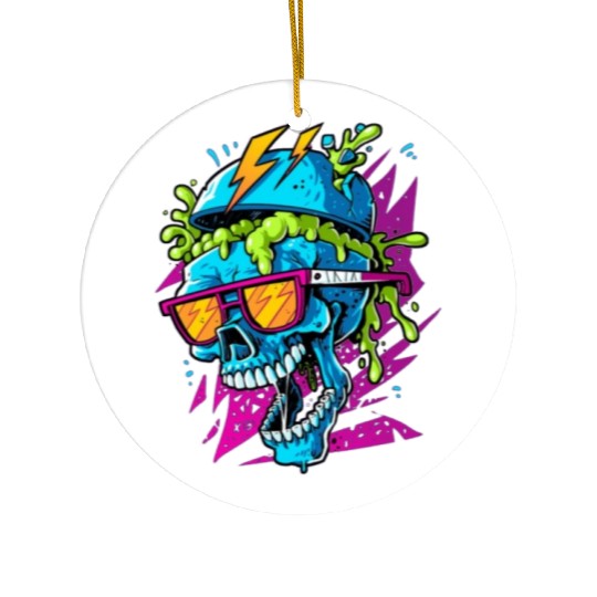 80's skull, retro vibes Ceramic Ornaments