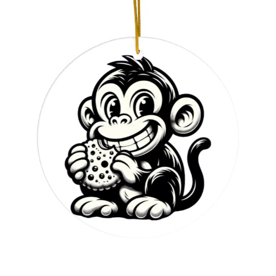 Chimpanzee with Cookie Monochrome Design Ceramic Ornaments