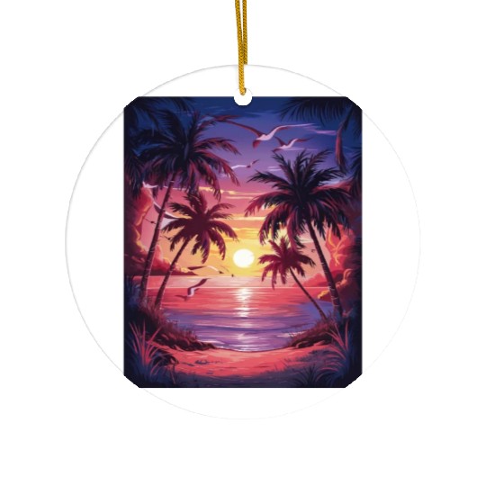 summer beach "Tropical Twilight Serenity" Ceramic Ornaments