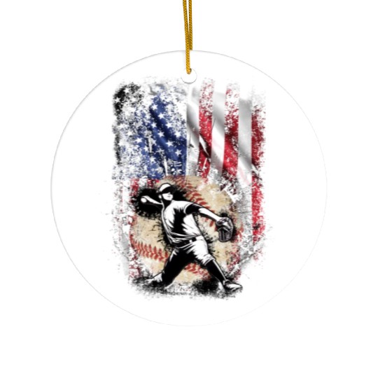 Patriotic American Flag Baseball Pitcher Ceramic Ornaments