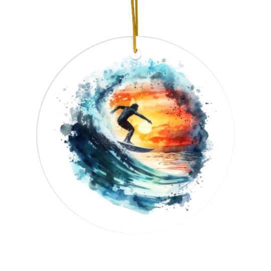 Watercolor Sunset Surfing Clipart | Surfboard, Ceramic Ornaments