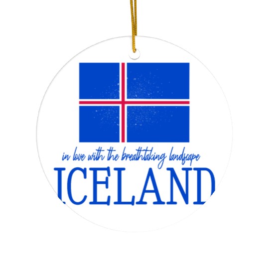 Nordic Flag Illustration with Icelandic Text Ceramic Ornaments