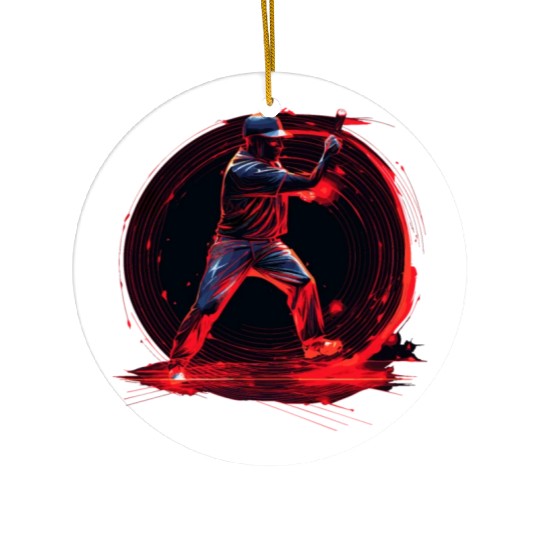 Baseball Pitcher in Red Neon, Pop Art Ceramic Ornaments