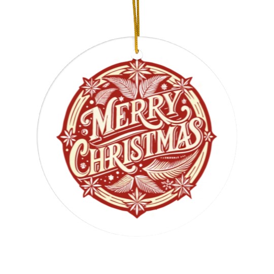 White and Red Merry Christmas Graphic Ceramic Ornaments