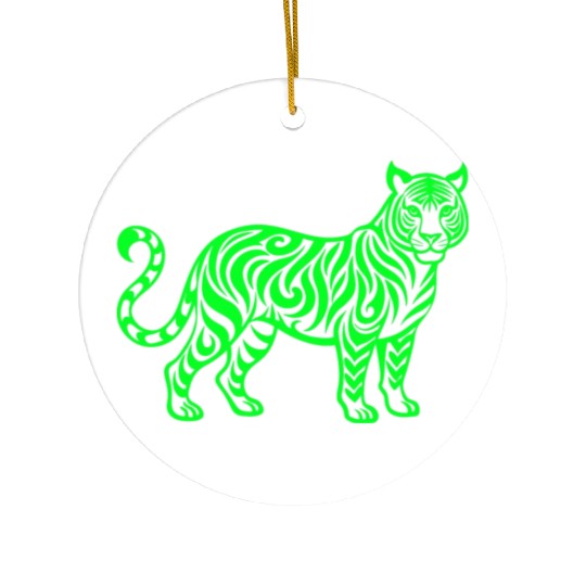 Bright Green Tiger Lineart Ceramic Ornaments