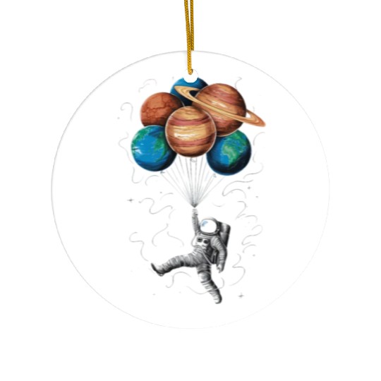 Astronaut Floating with Planets Balloons in Space Ceramic Ornaments