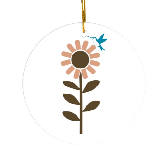 Hummingbird With Flower 3 Color Vector Ceramic Ornaments