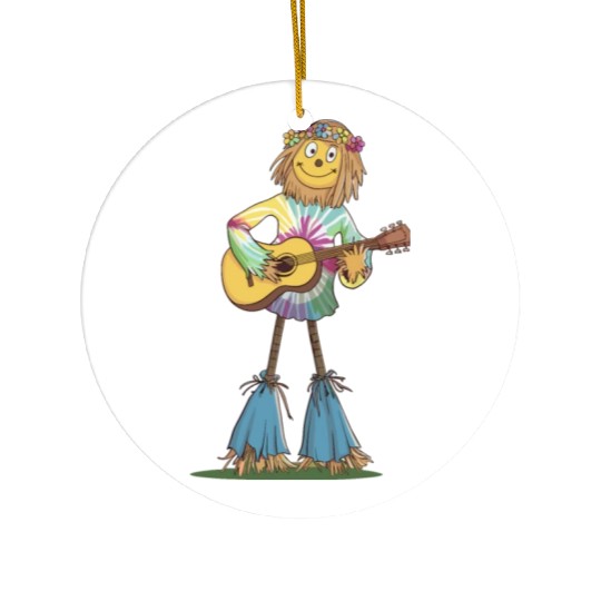 Hippie Scarecrow Playing Guitar Ceramic Ornaments