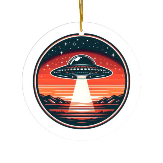 Vintage UFO at Red Sunset Ceramic Ornaments