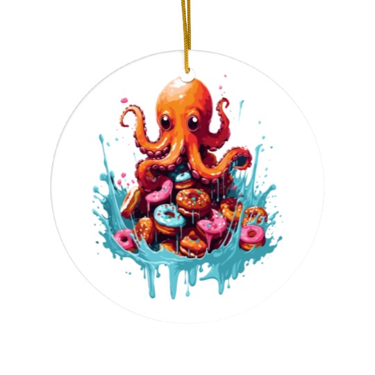Cute Octopus: Ruler of the Donuts Ceramic Ornaments