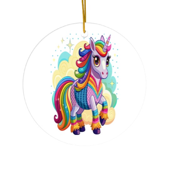 Crochet Rainbow Unicorn Ceramic Ornaments