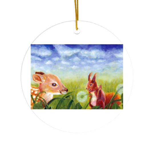 Little Fawn & Squirrel Illustration Ceramic Ornaments