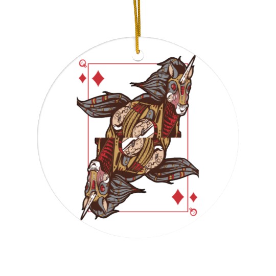 Unicorn steampunk card game Queen of Diamonds Poke Ceramic Ornaments