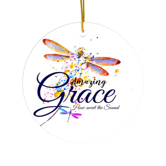 Amazing Grace Dragonfly splatter Ceramic Ornaments
