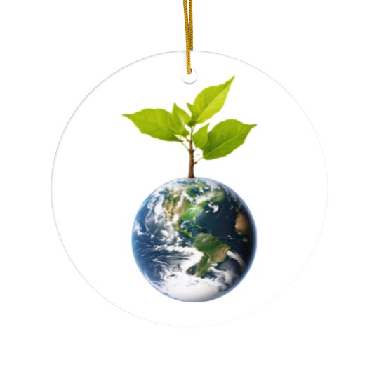 Planet Earth with beautiful freshness growth tree Ceramic Ornaments