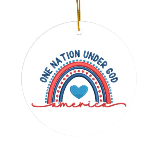 One Nation Under God Rainbow Embroidery Effect Ceramic Ornaments