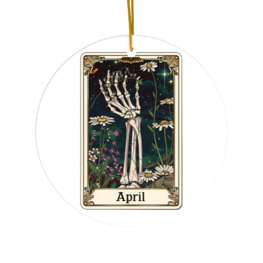 April Gothic Tarot Card - Daisy Flower & Skeleton' Ceramic Ornaments