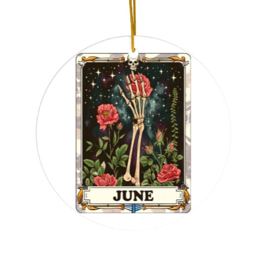 June Gothic Tarot Card - Rose Flower & Skeleton's Ceramic Ornaments
