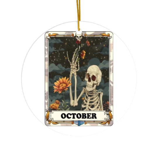 October Gothic Tarot Card - Marigold Flower & Skel Ceramic Ornaments