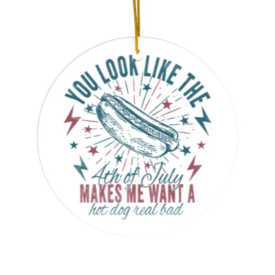 Funny 4th July Ceramic Ornaments, Hot Dog Lover Ceramic Ornaments