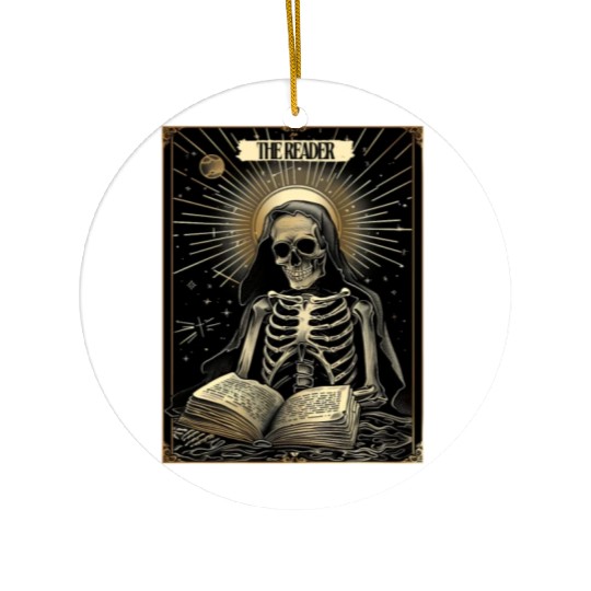 The Reader Skeleton Book Lover Tarot Card Reading Ceramic Ornaments