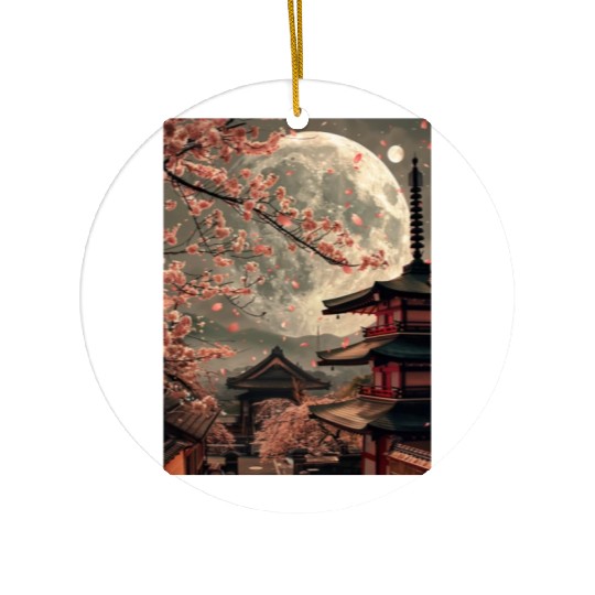 Full Moon in Tokyo Japan Sakura Ceramic Ornaments