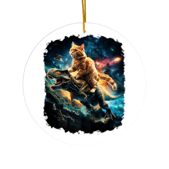 Cat Riding Dinosaur Rex Premium Ceramic Ornaments