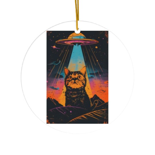 Catzilla Vintage Funny Cute Cat Art Alien and Cat Ceramic Ornaments