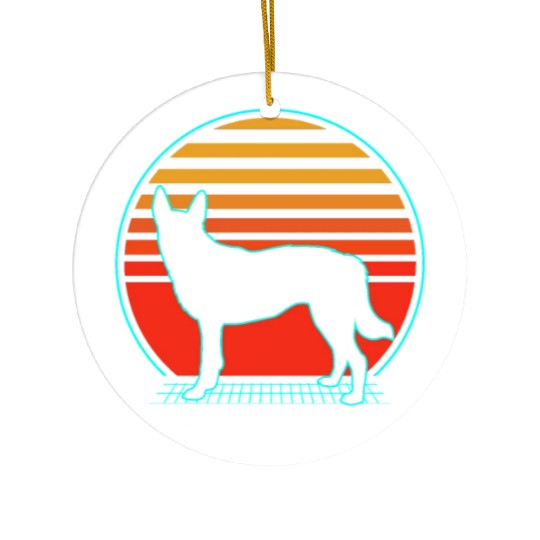 Retro 80s Dog Silhouette Belgian Malinois Ceramic Ornaments